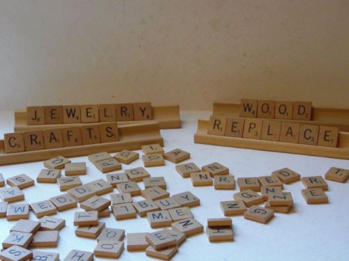98 Wooden Scrabble Game Tiles &amp; Holders Replacements, Crafts, Jewelry, Wedding,