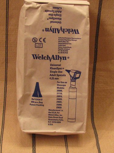 WELCH ALLYN Otoscope Kleenspec Adult Specula 4.25mm #52434-U New bag of 850