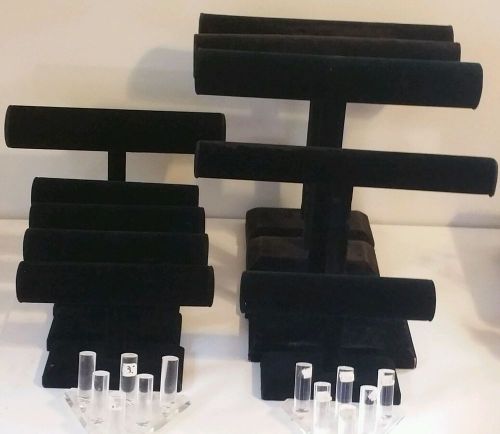 Lot of 12 T-Bar Jewelry Display Holders, Black Velvet