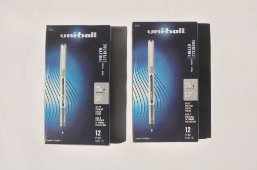 2 BOXES: Uni-Ball Vision Rollerball Pens Fine Point Black Ink Pack of 12 (60126)