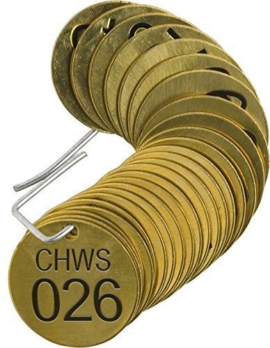 Brady 235771 1/2&#034; diametermeter stamped brass valve tags, numbers 026-050, for sale