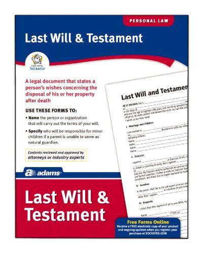 Adams Last Will &amp; Testament Form, 8.5 x 11 Inch, White (LF235) New