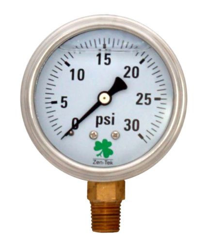 Zenport LPG30 Zen-Tek Glycerin Liquid Filled Pressure Gauge, 30 PSI, New