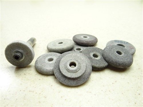 LOT OF 9 ABRASIVE STONES W/ ARBOR 1-1/8&#034; TO 1-3/8&#034; MAX