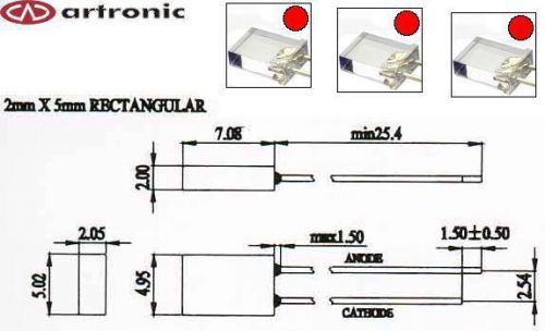 ART-US LED RECTANGLE 2x5mm RED water clear [ AL-pC5x2R-W00030-160]  Qty=40pcs