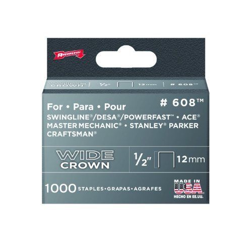 Arrow fastener 608 wide crown swingline style heavy duty 1/2-inch staples, new for sale