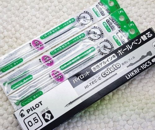 Free ship 3pcs Pilot Hi-Tec-c coleto 0.5mm roller ball refill GREEN ink