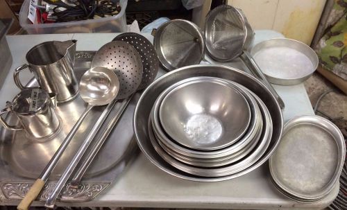 Restaurtant strainers, bowls, pitchers, ladle, etc.