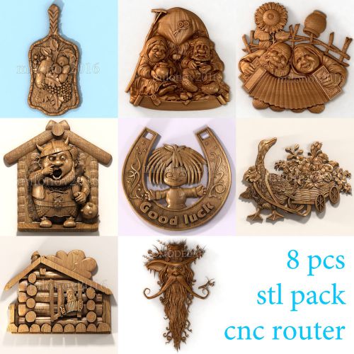 3d stl Model relief 8 pcs Pack for CNC Router Artcam