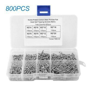 1 * Plastic Storage Box Screw Assorted 800Pcs/set Kit M2 New Self Tapping Silver