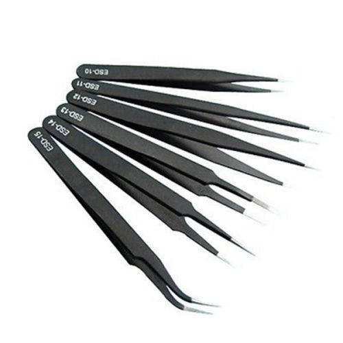 6 pcs New All Purpose Precision Tweezer Set Stainless Steel Anti Static Tool Kit