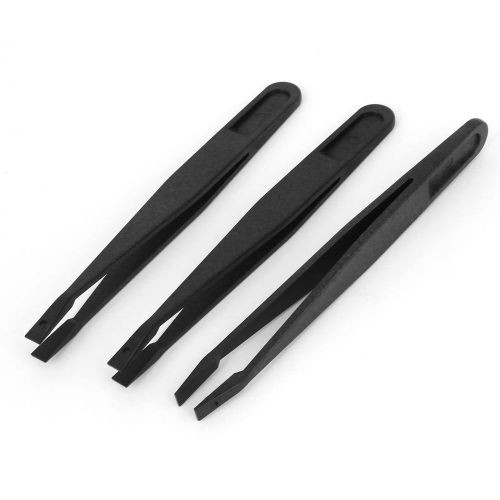 3pcs 12cm Long Anti Static Plastic 5mm Flat Tip Tweezer Nipper Black