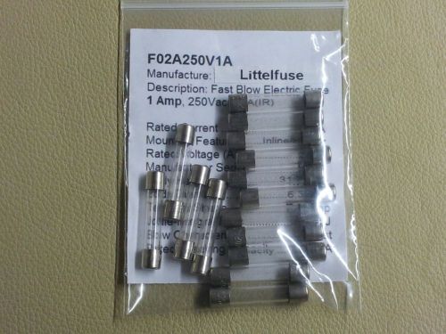 F02A250V1A LITTELFUSE 1 Amp   250V Fast Blow Fuse 15 per bag