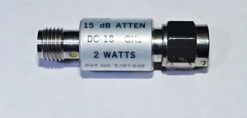 Narda 15 dB, 2 watt 18 GHz coaxial attenuator tested guaranteed. Ships free.