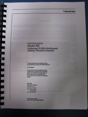 Wavetek 295 Synthesized 50MHz Multichannel Waveform Generator Operator Manual