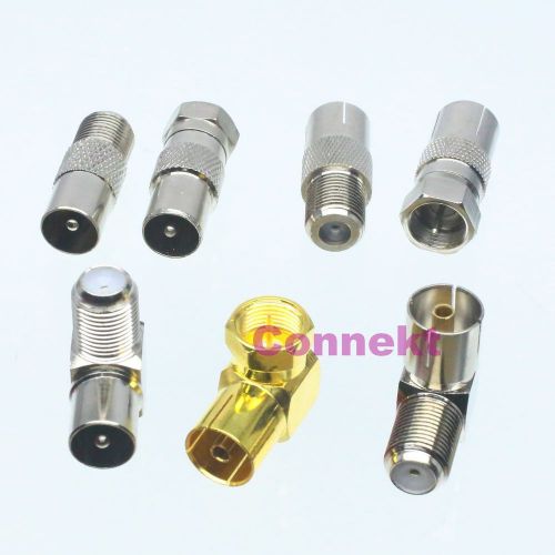 7pcs/set F IEC PAL DVB-T TV male plug female jack kit 90° RF adapter connector