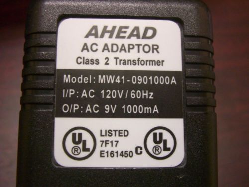 Genuine Ahead MW41-0901000A Power Supply IP 120v 60hz   OP 9v 1000ma