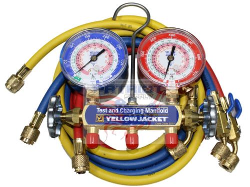 YELLOW JACKET 42201 MANIFOLD 3-1/8&#034; GAUGES 60&#034; HOSE PSI R22/404A/410A, °F