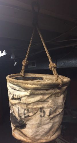 Antique 1930s Collapsible Canvas Nautical Bucket VTG Industrial Storage US WW2?
