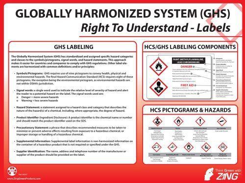 Zing eco poster chemical labeling requirements 24&#034; width 18&#034; height 6037 for sale