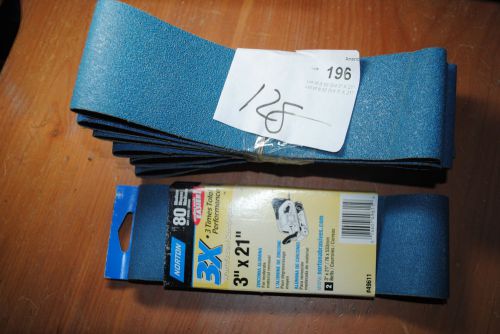 8 Norton 3&#034; x 21&#034; Sanding Belts 80 Medium Grit and 50 Coarse Grit