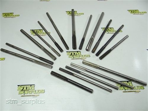LOT OF 17 HSS STRAIGHT SHANK REAMERS 5/16&#034; TO 1/2&#034; CLEVELAND