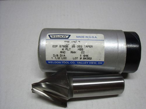 3/8&#034;  25 degree weldon taper end mill, 1-1/2&#034; x 4-1/8” x 1&#034; shk t25-12m-7 - e52 for sale