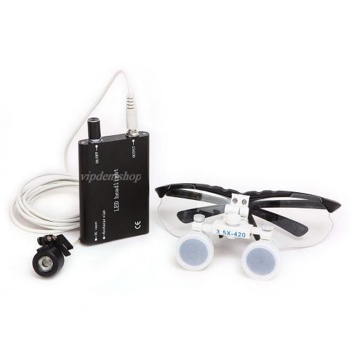 1pc 3.5X-420mm Dental Surgical Binocular Loupes LED Head Light Black