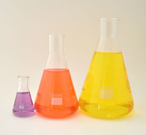 Erlenmeyer flasks 50ml 500ml 1000ml borosilicate glass measuring lab new for sale