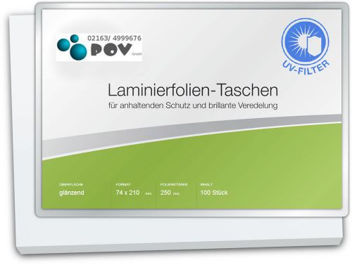 Laminierfolien 74 x 210 mm, 2 x 250 mic, glanzend, mit UV Filter