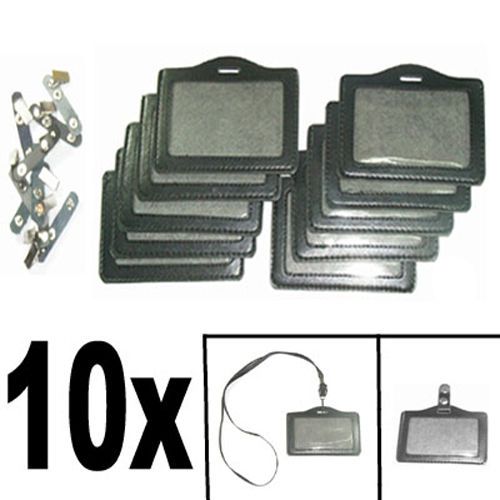 10x id company permit badge holder black leather +strap for sale