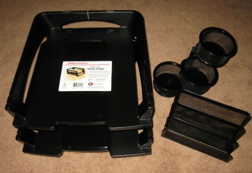 Black 4 Pc Letter Stack Trays, Vertical File Holder, 3 Pc Clip Holder NEW! #D369