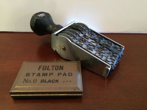 Vintage schwaab ideal adjustable date stamp and fulton stamp pad, decorative for sale