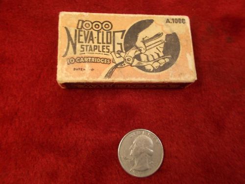 RARE NOS OLD VTG BOX OF &#034;NEVA CLOG&#034; STAPLES, FULL (1000 ORIGINALLY), VG COND