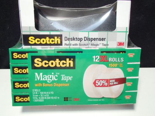 12 pac of scotch magic tape-jumbo~~810~~3/4 x 1500 in= 41.6 yds~ w black dispenc for sale