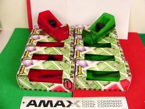 8 PACK TAPE DISPENSER SCOTCH 3M FUN COLORS 4 RED 4 GREEN NEW 3/4&#034;X1500&#034; C-38