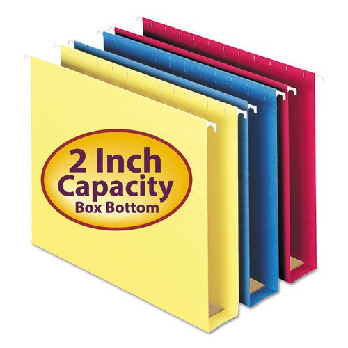 Two Inch Capacity Box Bottom Hanging Folders, Letter, Assorted, 25/Box