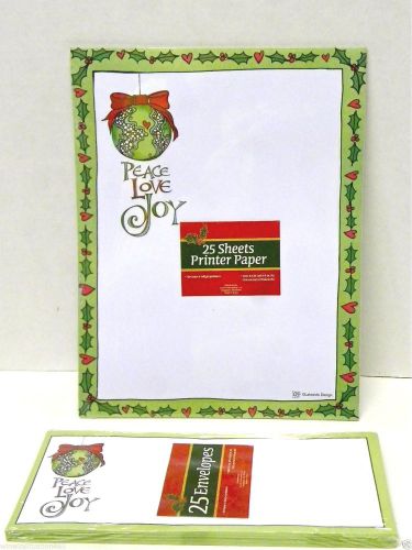 NEW  Set Of 25 each &#034;Peace Love Joy&#034; Christmas Holiday Stationery &amp; Envelopes