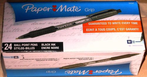 24-pk PAPER MATE GRIP BALL POINT PENS Black M 1.0mm Retractable NEW