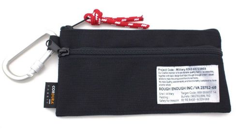 Rough Enough Military Ballistic Cordura Small Pouch Bag with Carabiner (Black)