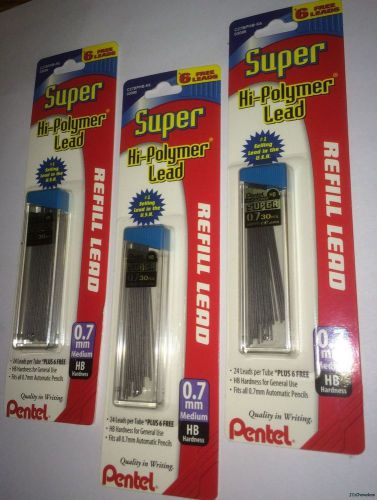 Pentel .7mm HB Hi Polymer Mechanical Pencil Refill 90 Leads 3 Tubes Free Ship NR