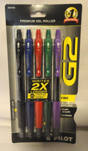 PILOT G2, 5-PK ASSORTED COLORS RETRACTABLE PREMIUM GEL ROLLER PENS, FREE SHIP