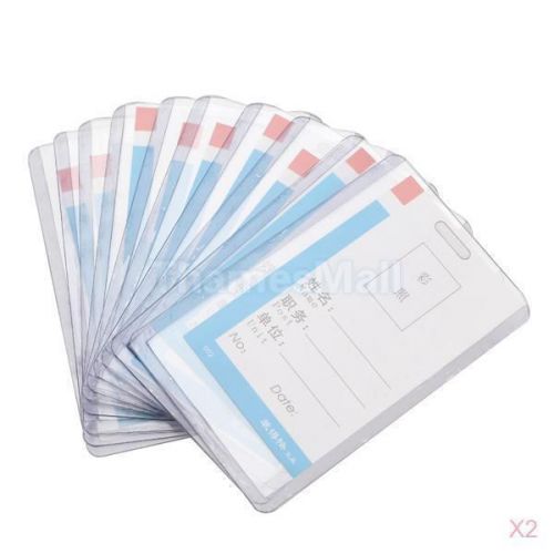 2x 10pcs school office vertical plastic id card holder badge holder waterproof for sale