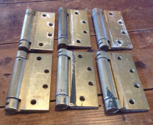 6 BOMMER Spring, 4.5&#034; brass finish door hinges used door hinges lot