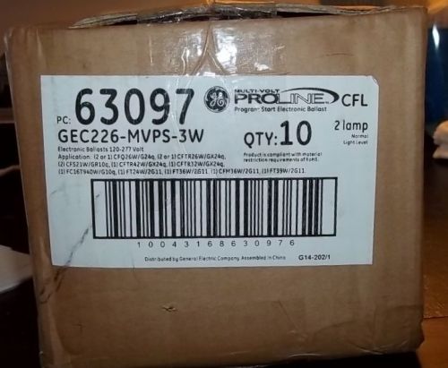 New in case (box of 10) ge 63097 gec226-mvps-3w proline cfl ballast 120/277v for sale