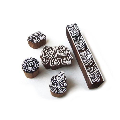 Handmade Religious &amp; Animal Designs Wooden Printing Blocks (Set of 5)