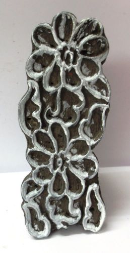 VINTAGE WOOD CARVED TEXTILE PRINTING FABRIC BLOCK STAMP BORDER SEAMLESS FLOWER