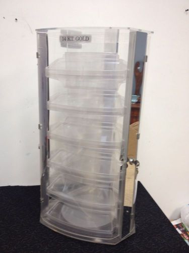 Large rotating 3 sided-acrylic jewelry store display case-w/ keys! 28&#034; tall for sale