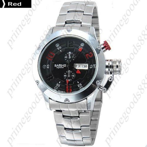 Stainless steel band date analog quartz free shipping men&#039;s wristwatch red for sale