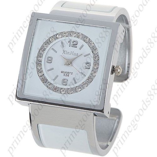 Square metal rhinestones bracelet bangle lady ladies wristwatch women&#039;s white for sale